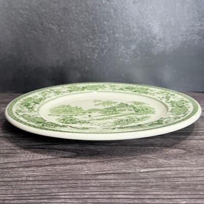 Syracuse China Dinner Plate 10 Inch Green Transferware Scenic Castle Vintage - Thumbnail 5