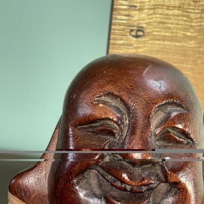 Vintage 5.75" Wooden Hand Carved Happy Buddha Smiling Statue Sculpture Figurine - Thumbnail 15