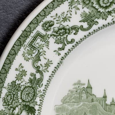 Syracuse China Dinner Plate 10 Inch Green Transferware Scenic Castle Vintage - Thumbnail 10