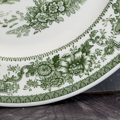 Syracuse China Dinner Plate 10 Inch Green Transferware Scenic Castle Vintage - Thumbnail 8