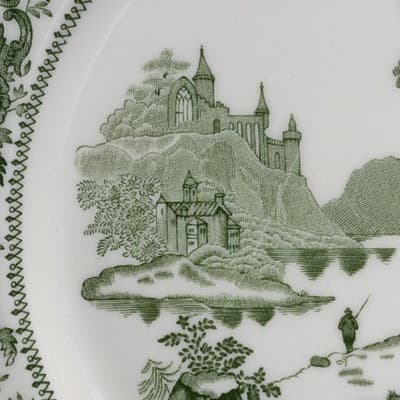 Syracuse China Dinner Plate 10 Inch Green Transferware Scenic Castle Vintage - Thumbnail 11
