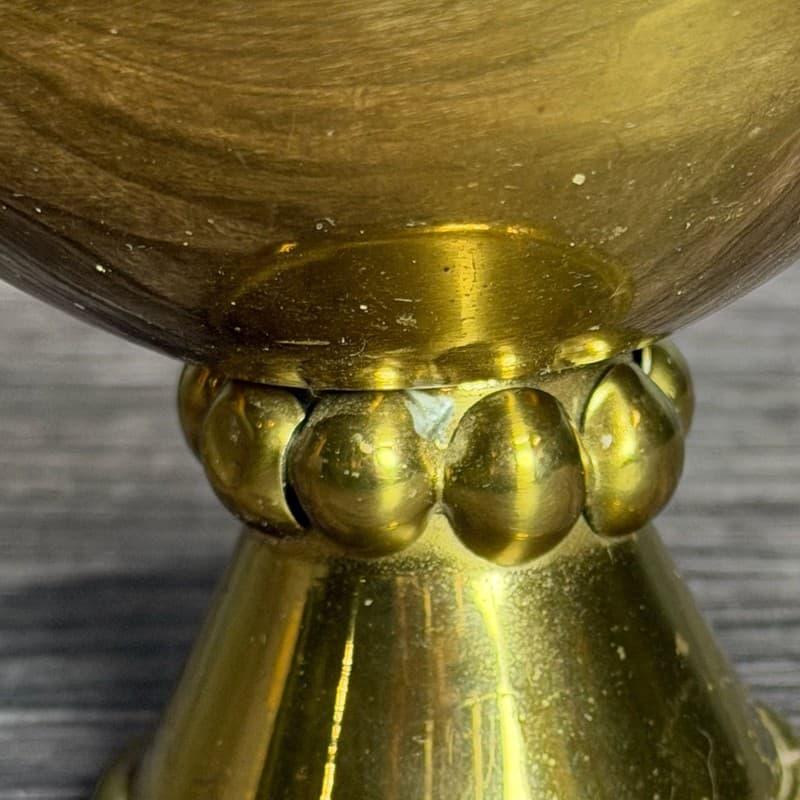 Vintage Mid-Century Modern Brass Chalice Style Taper Candle Holder with Beaded S - Thumbnail 3