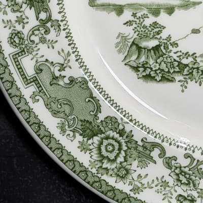 Syracuse China Dinner Plate 10 Inch Green Transferware Scenic Castle Vintage - Thumbnail 9