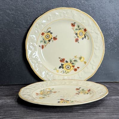 English Brambleberry Plate Set of 2 Dinner Salad Vintage Floral Embossed - Thumbnail 7
