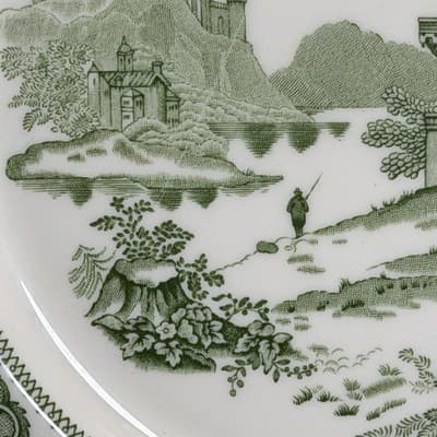 Syracuse China Dinner Plate 10 Inch Green Transferware Scenic Castle Vintage - Thumbnail 12