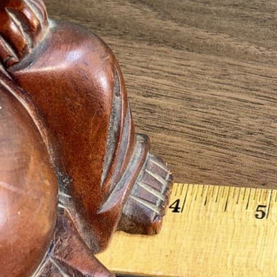 Vintage 5.75" Wooden Hand Carved Happy Buddha Smiling Statue Sculpture Figurine - Thumbnail 14