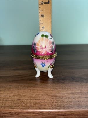 Baum Brothers China Egg Shaped Christmas Hinged TRINKET Three Leg BOX Pink - Thumbnail 10