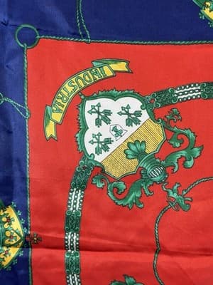 Vintage Scarf Head-wrap 30 X 30” Square 80’s Indistria Crests Red Green Yello - Thumbnail 3