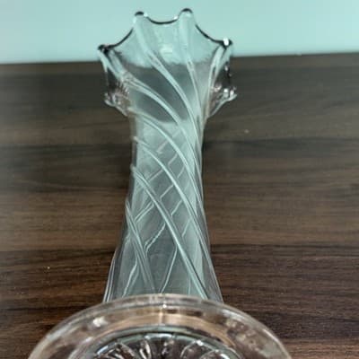 Antique Dugan Clear Glass Twisted Rib Vase Spiralex 12” Swung Drip Look - Thumbnail 12