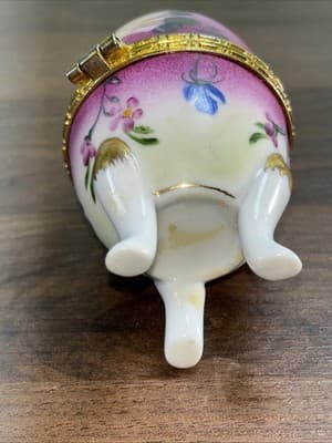 Baum Brothers China Egg Shaped Christmas Hinged TRINKET Three Leg BOX Pink - Thumbnail 7