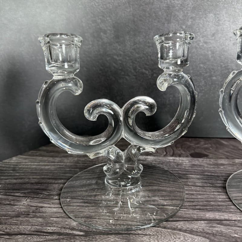 Vintage Fostoria Century Manganese Glass Double Candelabra Candlestick Holders - - Thumbnail 2