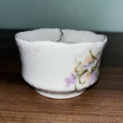 Vintage Antique Shaving Scuttle Mug Short Cup Porcelain Floral White - Thumbnail 6