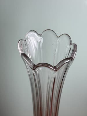 Vintage MCM Tall 13.5” Clear Ribbed Swung Stretched Glass Floor Vase Glows #3 - Thumbnail 3