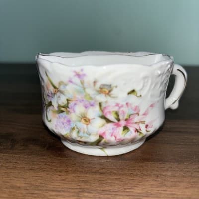 Vintage Antique Shaving Scuttle Mug Short Cup Porcelain Floral White - Thumbnail 8