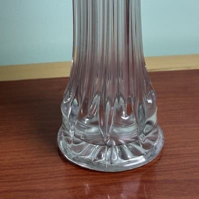Vintage MCM Tall 13.5” Clear Ribbed Swung Stretched Glass Floor Vase Glows #3 - Thumbnail 2