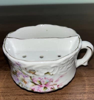 Vintage Antique Shaving Scuttle Mug Short Cup Porcelain Floral White