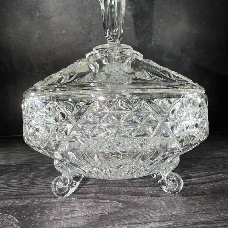 Vintage Action German Lead Crystal Tri-Footed Candy Dish with Lid - Thumbnail 2