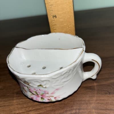 Vintage Antique Shaving Scuttle Mug Short Cup Porcelain Floral White - Thumbnail 10