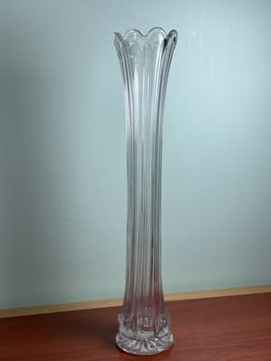 Vintage MCM Tall 13.5” Clear Ribbed Swung Stretched Glass Floor Vase Glows #3 - Thumbnail 6