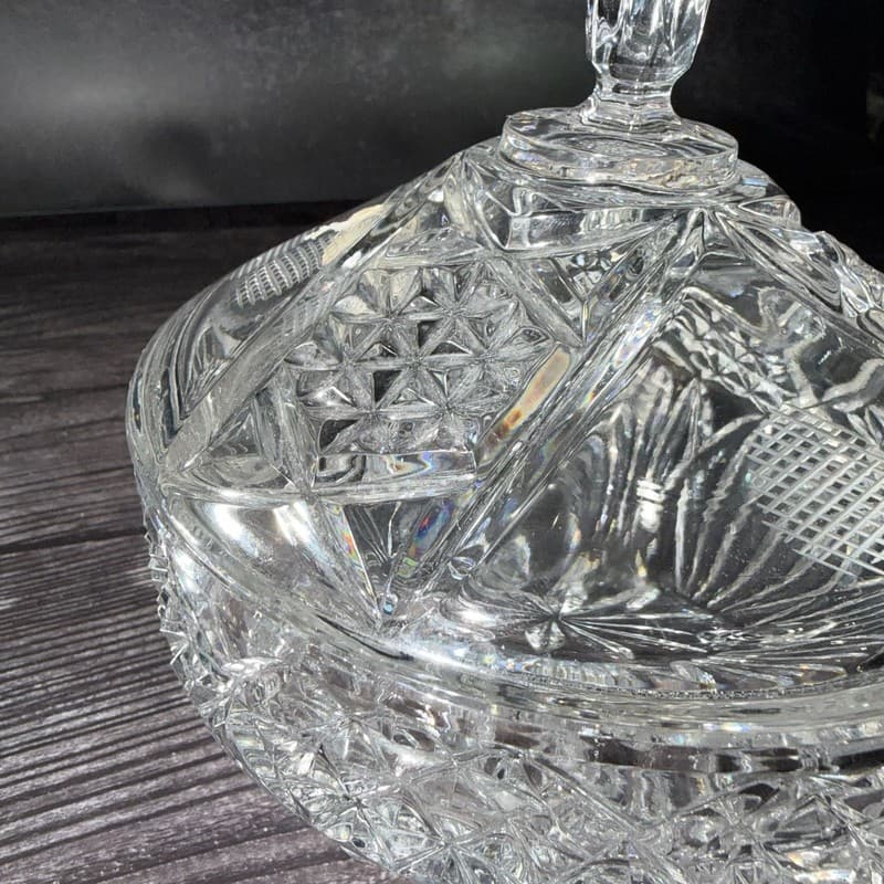 Vintage Action German Lead Crystal Tri-Footed Candy Dish with Lid - Thumbnail 4