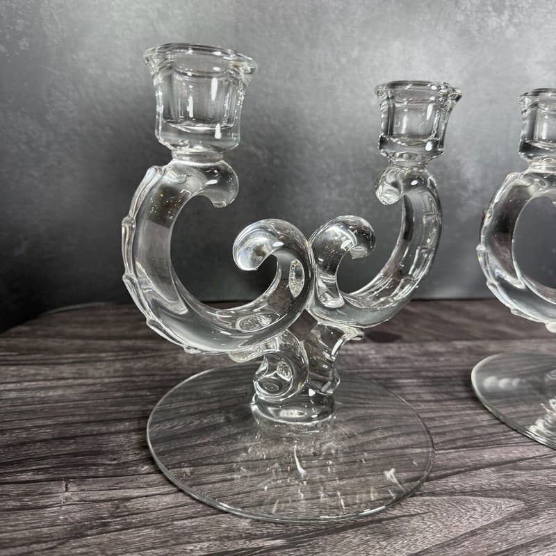 Vintage Fostoria Century Manganese Glass Double Candelabra Candlestick Holders - - Thumbnail 5