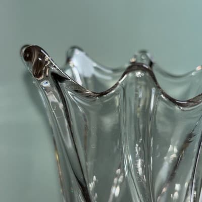Antique Dugan Clear Glass Twisted Rib Vase Spiralex 12” Swung Drip Look - Thumbnail 9