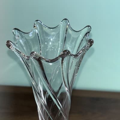 Antique Dugan Clear Glass Twisted Rib Vase Spiralex 12” Swung Drip Look - Thumbnail 6