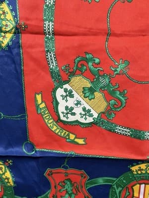 Vintage Scarf Head-wrap 30 X 30” Square 80’s Indistria Crests Red Green Yello - Thumbnail 4