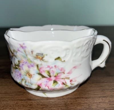 Vintage Antique Shaving Scuttle Mug Short Cup Porcelain Floral White - Thumbnail 2