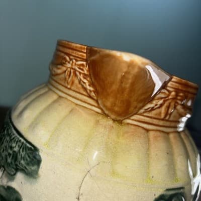 Antique Roseville Yellow ware Woodlands pitcher ca. 1900 glazed farm scene - Thumbnail 8