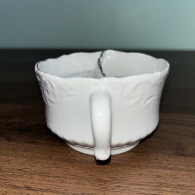 Vintage Antique Shaving Scuttle Mug Short Cup Porcelain Floral White - Thumbnail 4