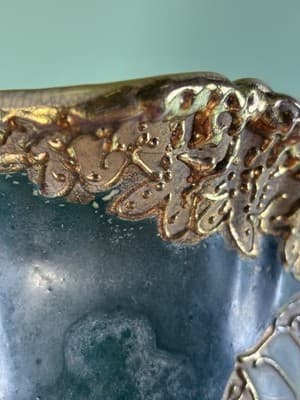 Antique 15 1/4” Porcelain Hand Painted Flowers Pitcher Tankard Raised Gold Vtg - Thumbnail 13