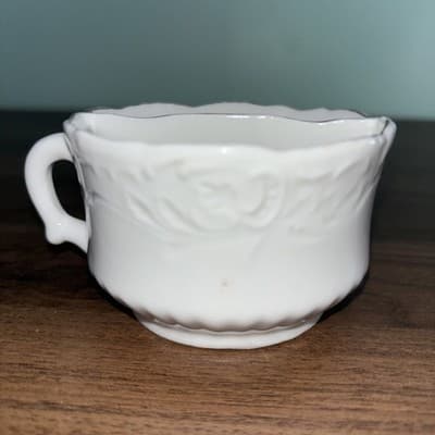 Vintage Antique Shaving Scuttle Mug Short Cup Porcelain Floral White - Thumbnail 5