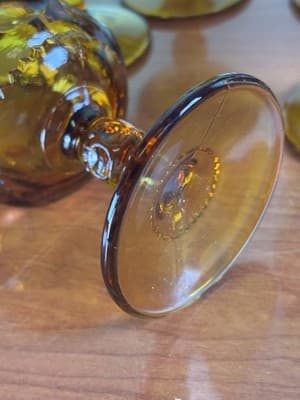 6 Vtg Indiana Kings Crown Amber Glass Thumbprint Cocktail Water Goblet 5 3/4" - Thumbnail 11