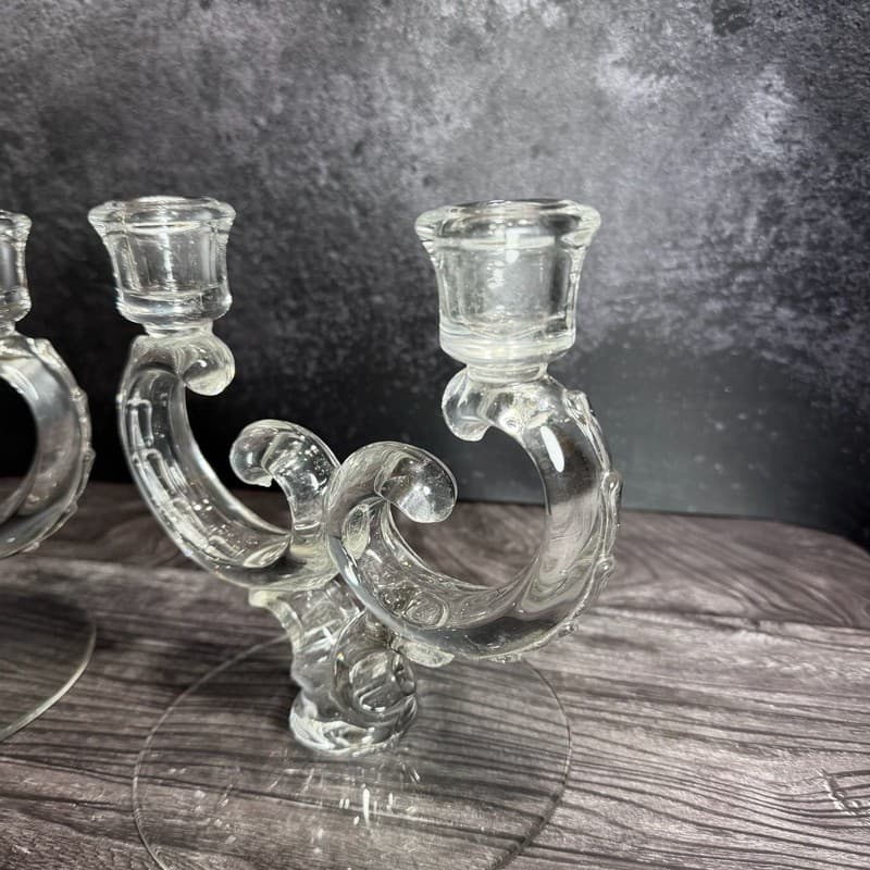 Vintage Fostoria Century Manganese Glass Double Candelabra Candlestick Holders - - Thumbnail 4