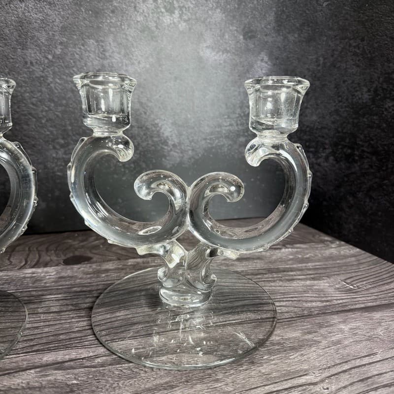 Vintage Fostoria Century Manganese Glass Double Candelabra Candlestick Holders - - Thumbnail 3
