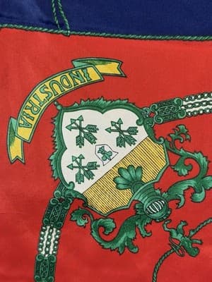 Vintage Scarf Head-wrap 30 X 30” Square 80’s Indistria Crests Red Green Yello - Thumbnail 11