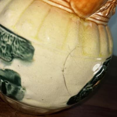Antique Roseville Yellow ware Woodlands pitcher ca. 1900 glazed farm scene - Thumbnail 3