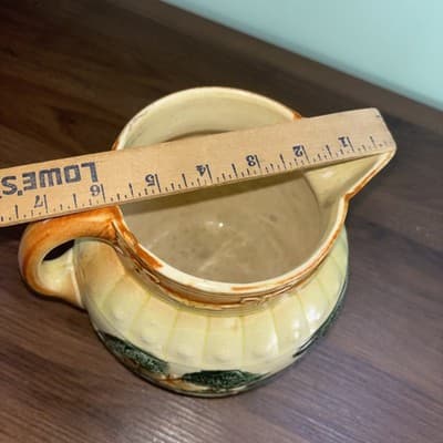 Antique Roseville Yellow ware Woodlands pitcher ca. 1900 glazed farm scene - Thumbnail 17