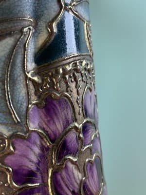 Antique 15 1/4” Porcelain Hand Painted Flowers Pitcher Tankard Raised Gold Vtg - Thumbnail 6