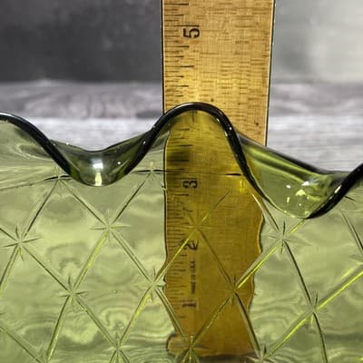 Vintage Green Glass Bowl "Quilted Duette" Produced From The 1950s To The 1970s. - Thumbnail 13