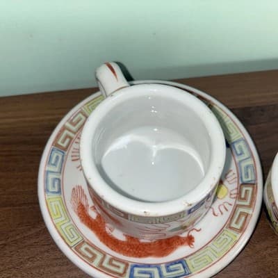 Vintage F.S. Louie Berkeley Oregon Tea Cup Saucer Coffee Mug Dragon Peacock Chip - Thumbnail 5