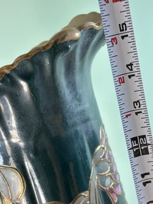 Antique 15 1/4” Porcelain Hand Painted Flowers Pitcher Tankard Raised Gold Vtg - Thumbnail 16