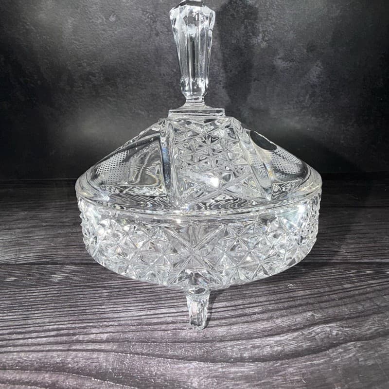 Vintage Action German Lead Crystal Tri-Footed Candy Dish with Lid - Thumbnail 8