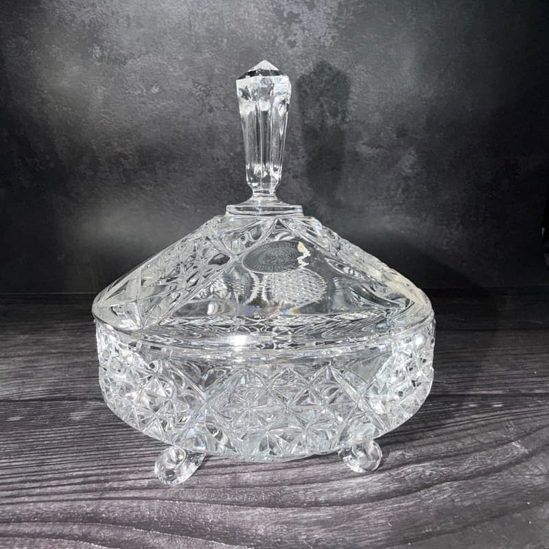 Vintage Action German Lead Crystal Tri-Footed Candy Dish with Lid - Thumbnail 9