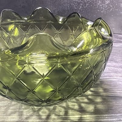 Vintage Green Glass Bowl "Quilted Duette" Produced From The 1950s To The 1970s. - Thumbnail 7
