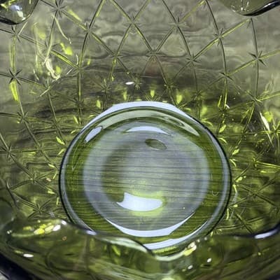 Vintage Green Glass Bowl "Quilted Duette" Produced From The 1950s To The 1970s. - Thumbnail 10