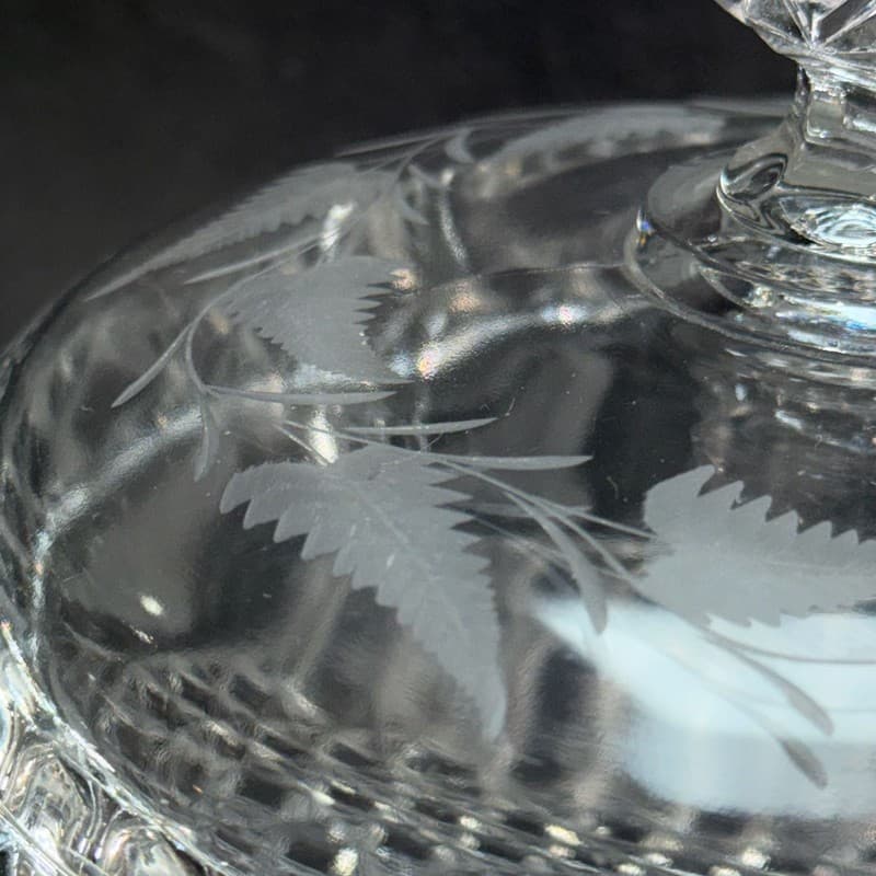 Antique Mascotte Pattern Covered Pedestal Compote with Fern Etching EAPG 1884 - Thumbnail 4
