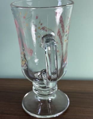 Happy Birthday Vintage 80’s Footed Glass Coffee Cup Pink Yellow Green Confetti - Thumbnail 6