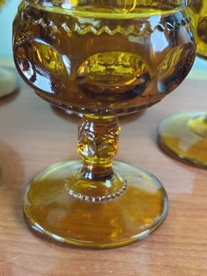 6 Vtg Indiana Kings Crown Amber Glass Thumbprint Cocktail Water Goblet 5 3/4" - Thumbnail 6